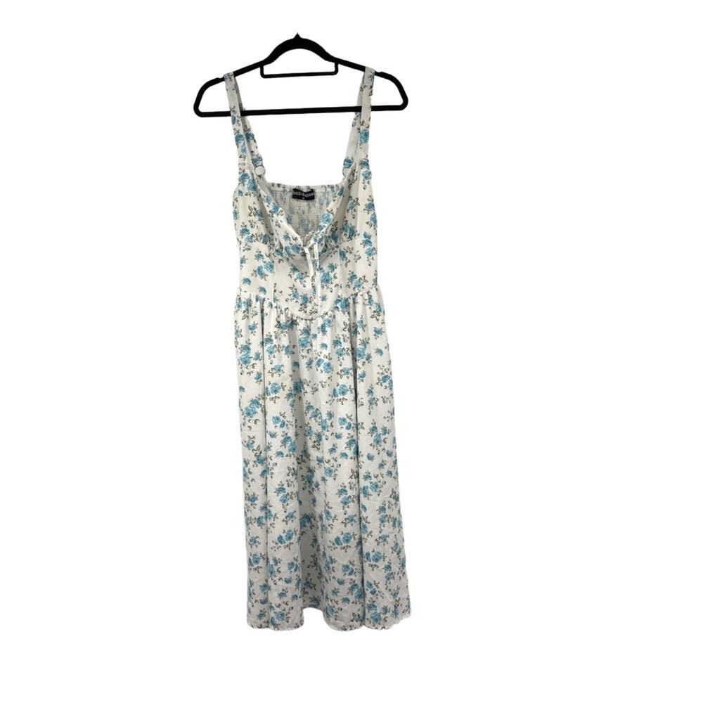 Scarlet Darkness Womens M White Blue Floral Maxi Dress Ruched‎ Square Neck Boho